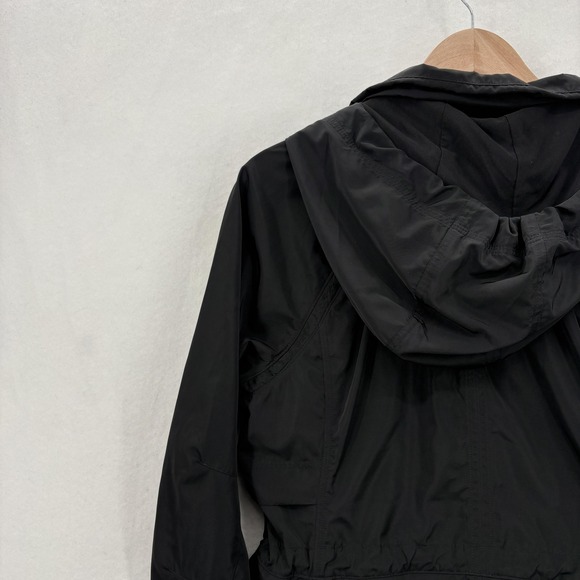Athleta Endless Rain Jacket Womens Small Black Hooded Long Windbreaker Full Zip - Picture 11 of 15